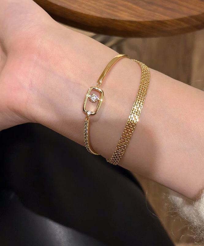 Zircon Two-Piece Bracelet Stainless Gold Chain Vogue Set Steel