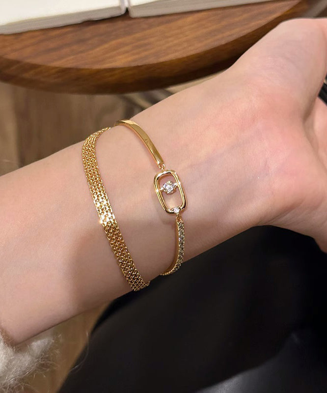 Zircon Two-Piece Bracelet Stainless Gold Chain Vogue Set Steel