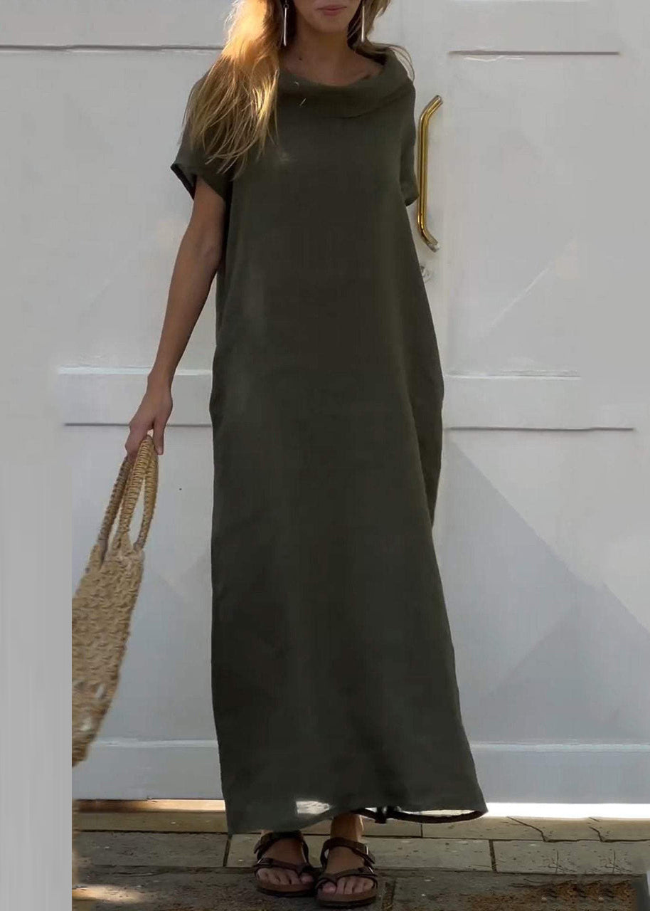 Neck Solid Women Pink Patchwork Dresses Long Turtle Vacation