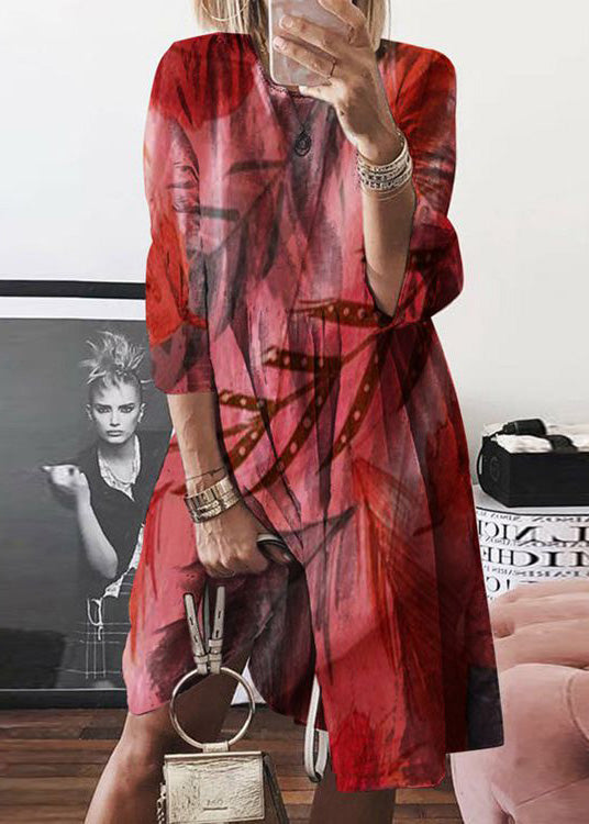 Women Print O Dress Yellow Cotton Summer Mid Neck