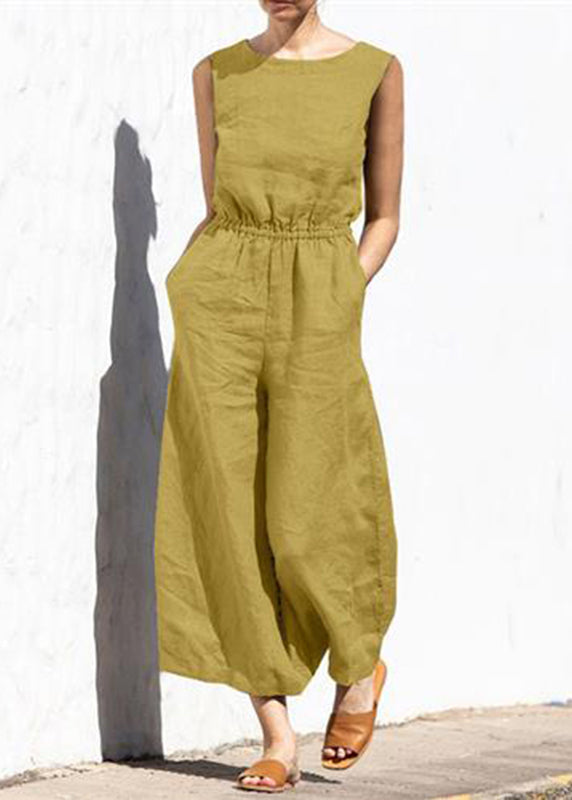 Khaki Slim Color Fashion Sleeveless Womens Jumpsuit Casual High
