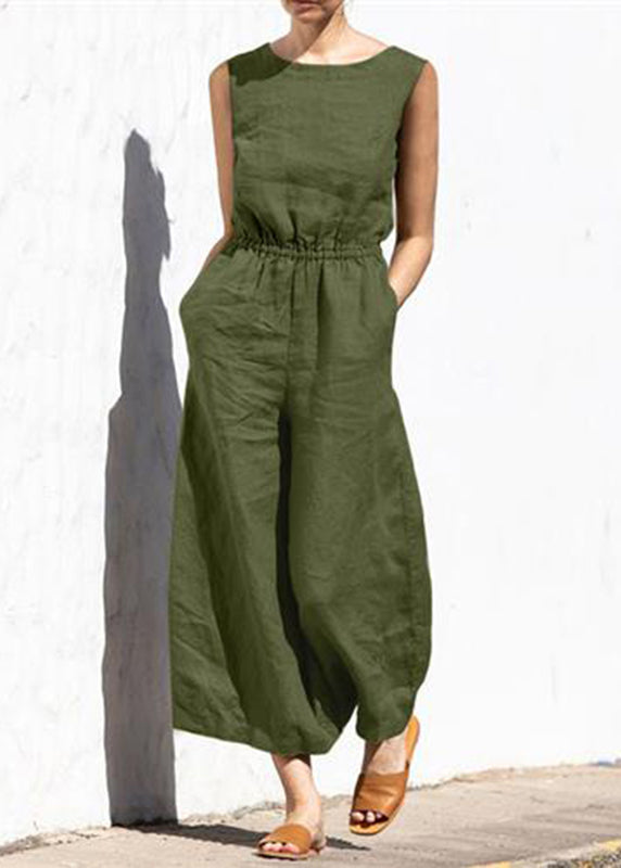 Khaki Slim Color Fashion Sleeveless Womens Jumpsuit Casual High