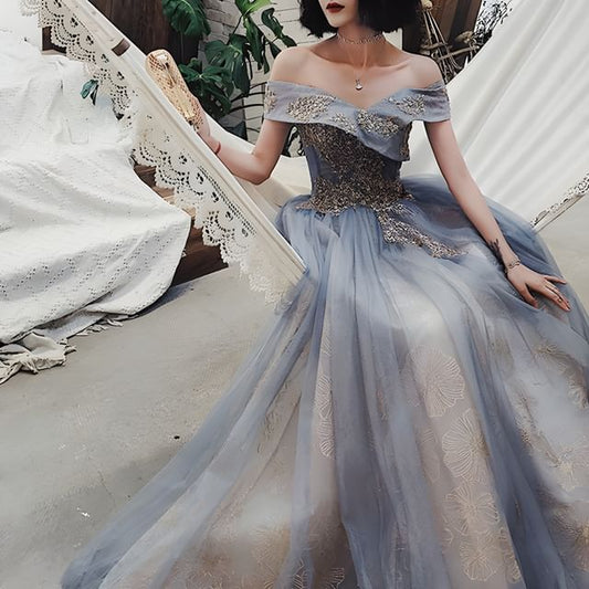 Gown Off-Shoulder Embroidered A-Line