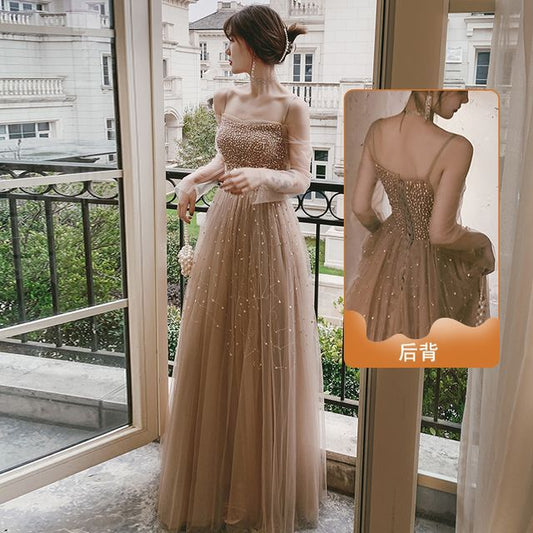 Puff-Sleeve Gown Sequined A-Line Evening