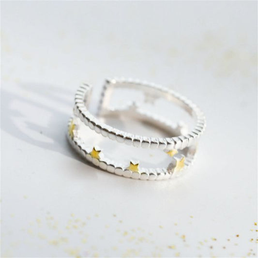Star Ring Silver Sterling Layered Open