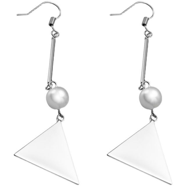 Pearl Faux Earring Dangle Triangle Sterling Silver