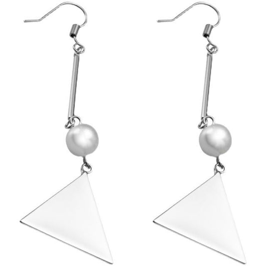 Pearl Faux Earring Dangle Triangle Sterling Silver