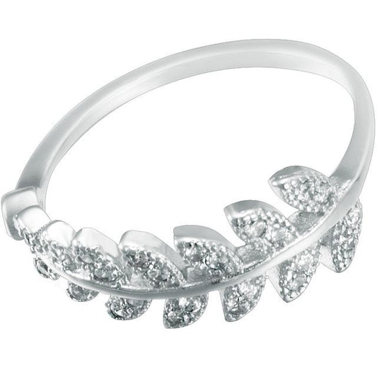 Ring Silver Leaf Open Rhinestone Sterling