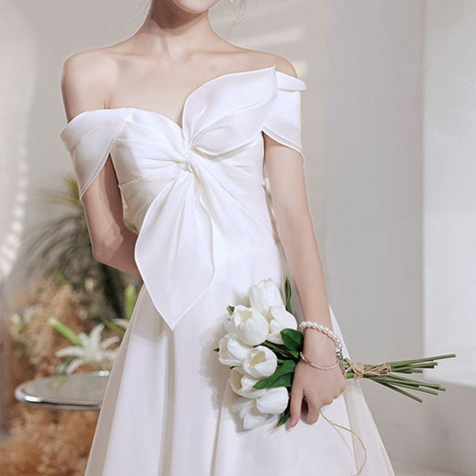 Gown A-Line Bow Off-Shoulder Wedding