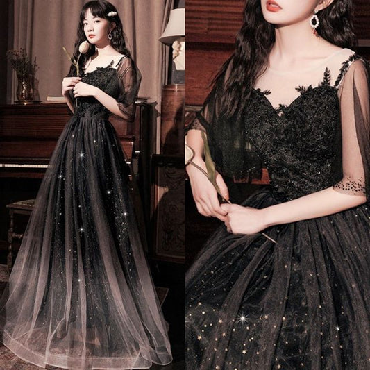 Sheer Short-Sleeve / Evening Gown Dress A-Line