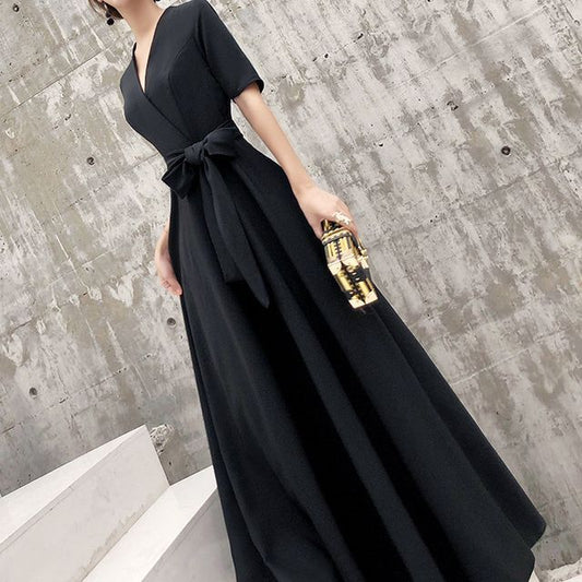 Evening Designs) Gown (Various A-Line Tie-Front Short-Sleeve