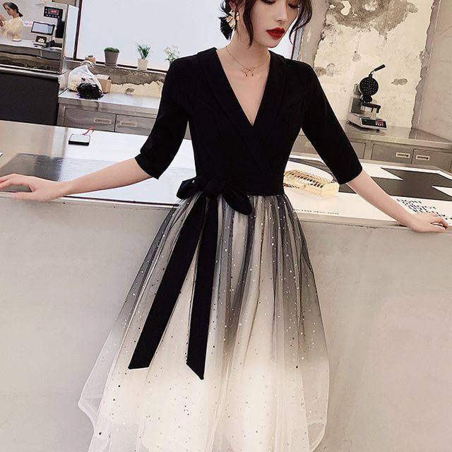 Elbow-Sleeve A-Line Sequined Gown (Various Evening Designs)