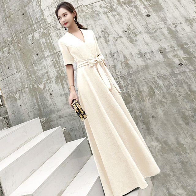 Evening Designs) Gown (Various A-Line Tie-Front Short-Sleeve