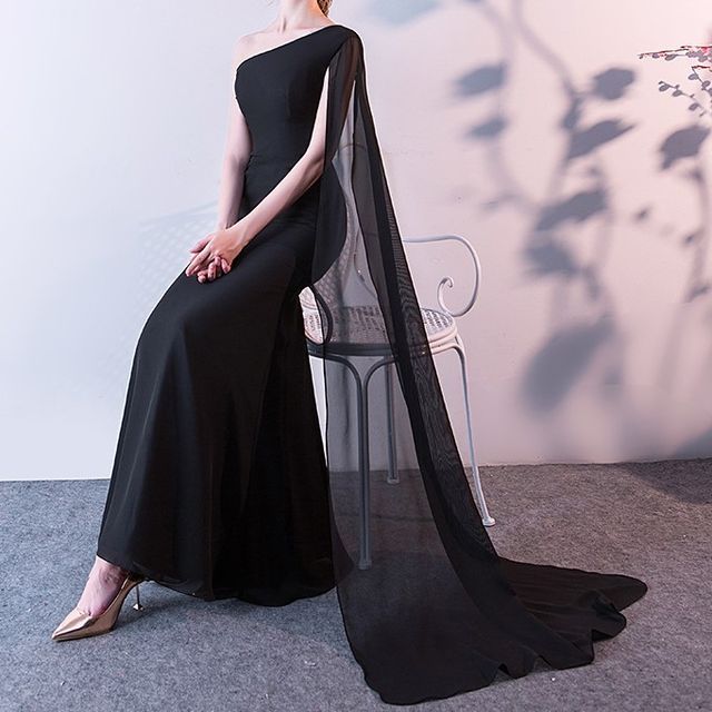 A-Line Gown Cape-Sleeve Evening
