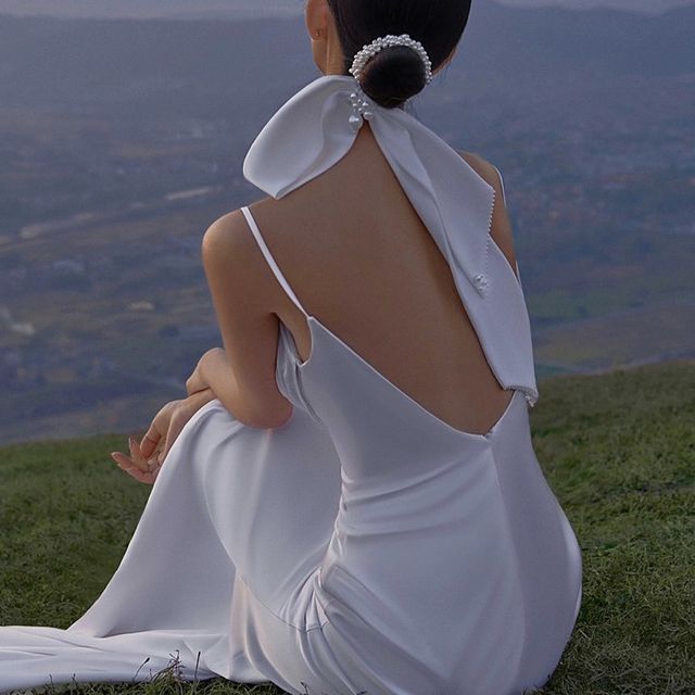 A-Line Strap Gown Wedding Backless Spaghetti