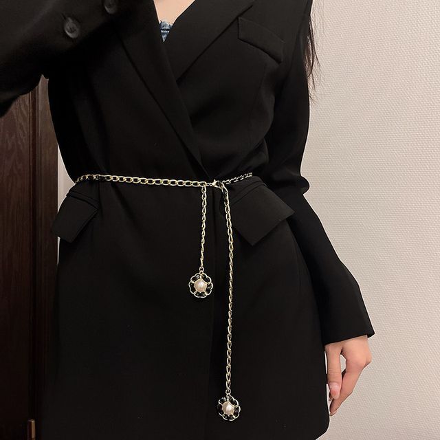 Pearl Floral Belt Faux Chain