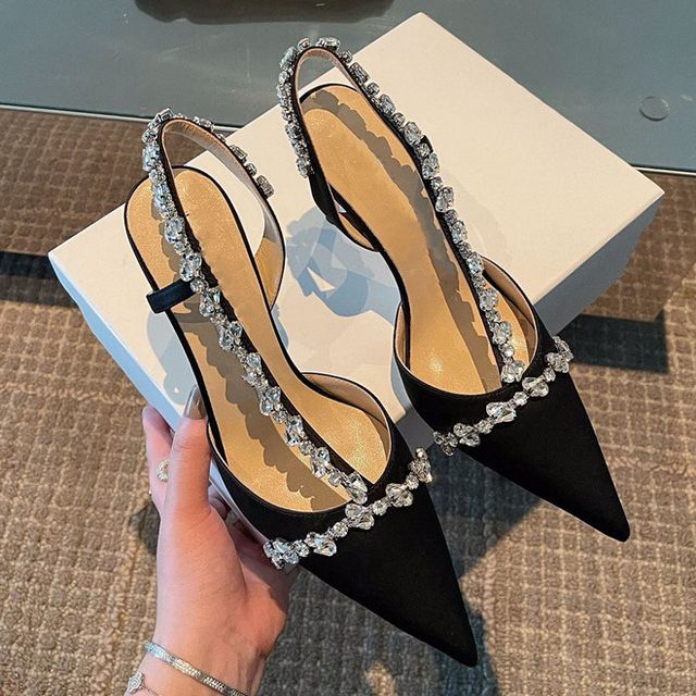 Rhinestone Heel Sandals Pointy Stiletto