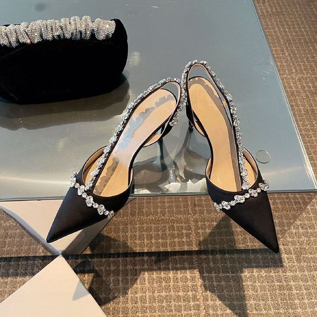 Rhinestone Heel Sandals Pointy Stiletto