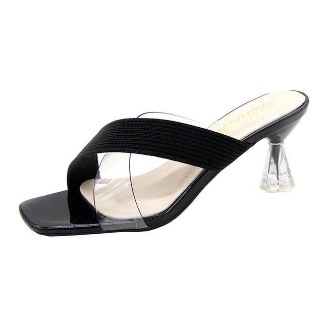 PVC Slide Sandals Chunky-Heel Panel