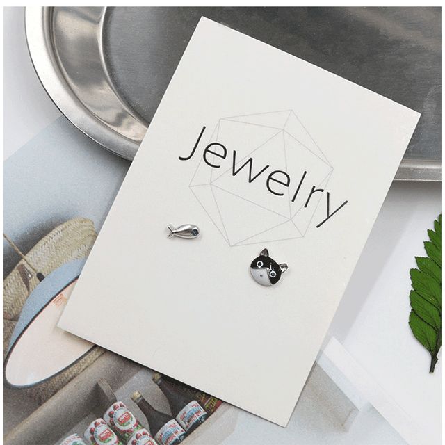 Earring Stud Fish Cat Asymmetrical