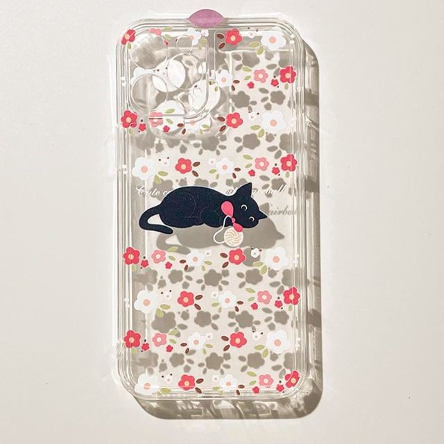 Case Phone Transparent Flower Cat