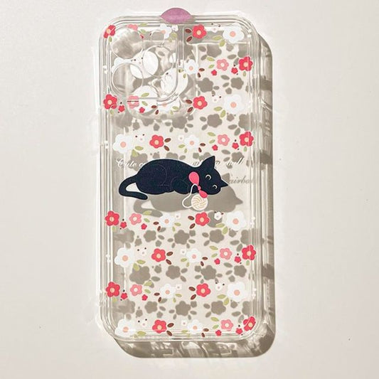Case Phone Transparent Flower Cat