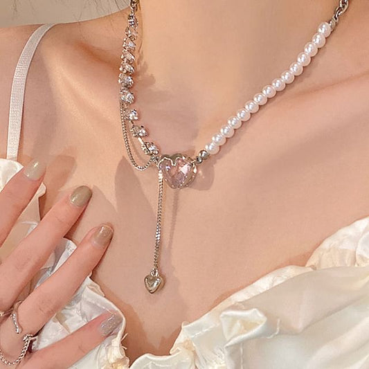 Alloy Rhinestone Necklace Faux Pearl