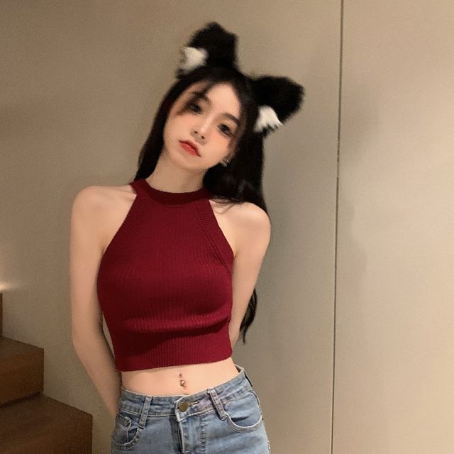 Tank Halter Top Knit Crop