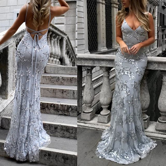 Glitter Gown Evening Mermaid Spaghetti-Strap