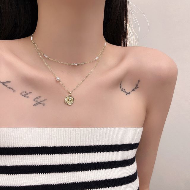 Necklace Floral Pearl Faux