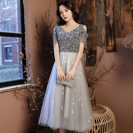Shoulder Maxi Prom Cold Sequin Dress