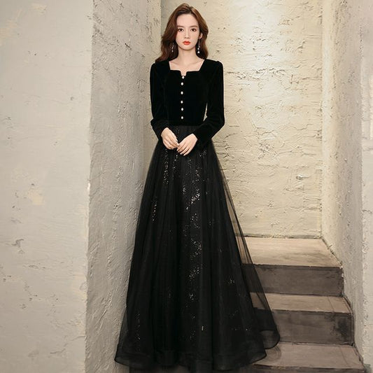Evening Long-Sleeve A-Line Gown Sequin