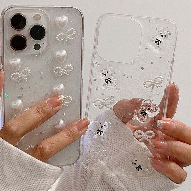 / Bow Heart Bear Case Transparent Phone