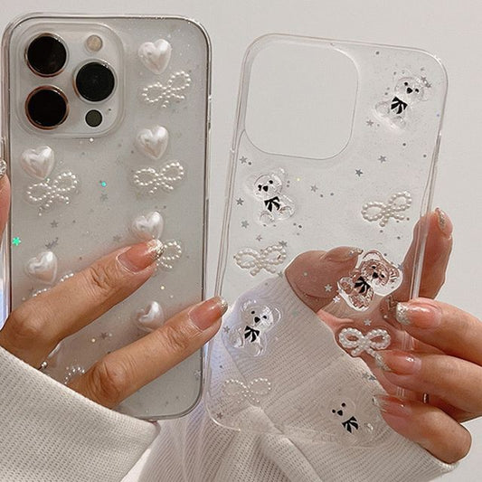 / Bow Heart Bear Case Transparent Phone