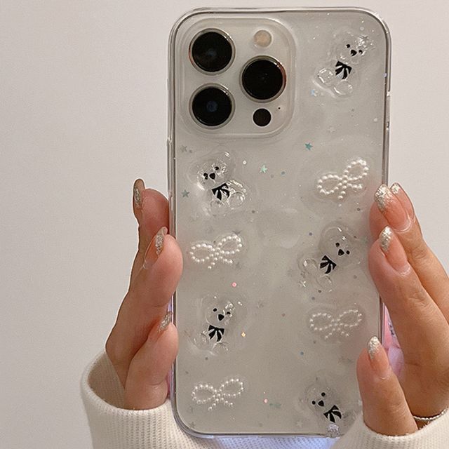 / Bow Heart Bear Case Transparent Phone
