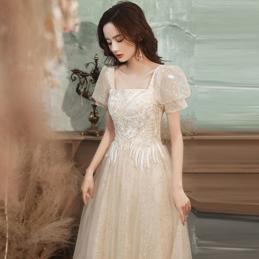 Dress Cocktail Evening Gown / A-Line Puff-Sleeve