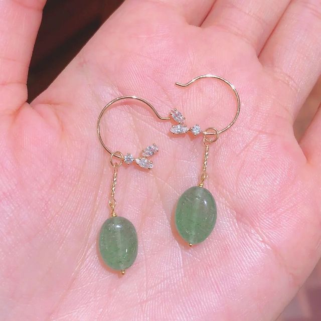 Dangle Pendant Faux Silver Sterling Gemstone Earring Leaf Rhinestone /