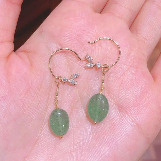 Dangle Pendant Faux Silver Sterling Gemstone Earring Leaf Rhinestone /