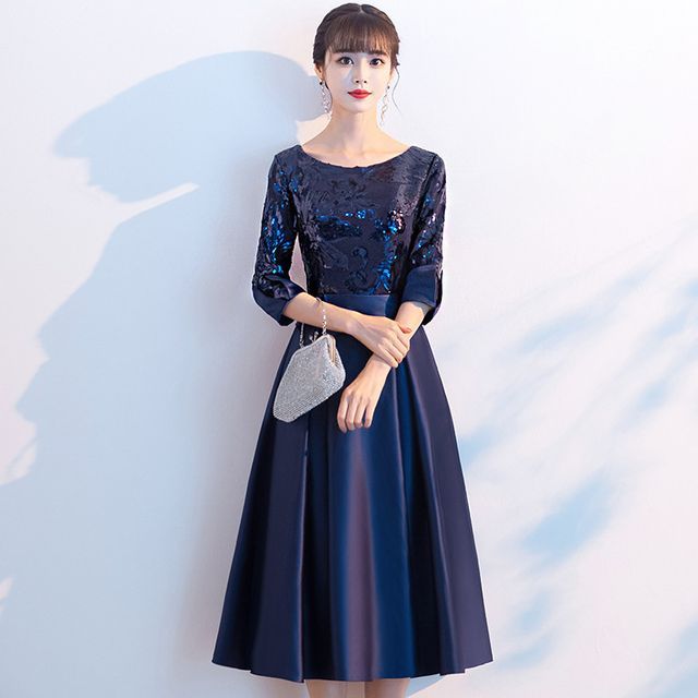 Dress / Gown Cocktail A-Line Evening Elbow-Sleeve