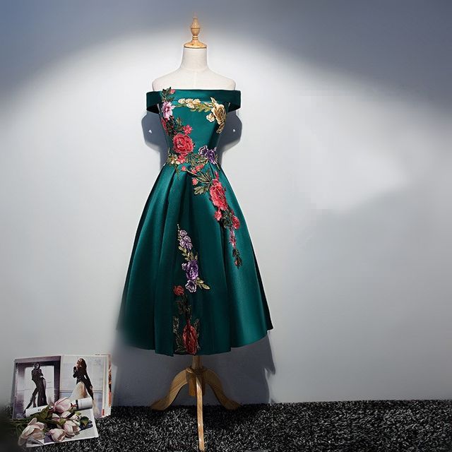 / Gown Dress Off-Shoulder A-Line Embroidered Evening Cocktail