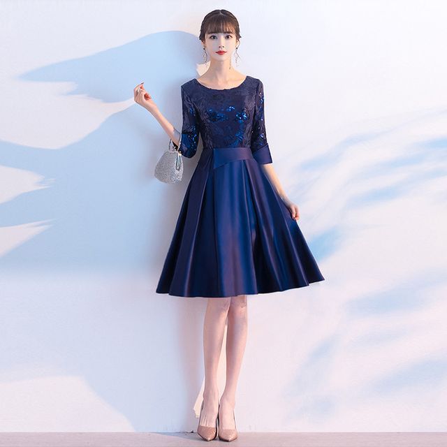 Dress / Gown Cocktail A-Line Evening Elbow-Sleeve