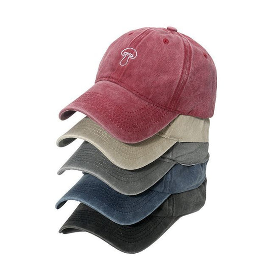 Denim Bucket Embroidered Mushroom Hat