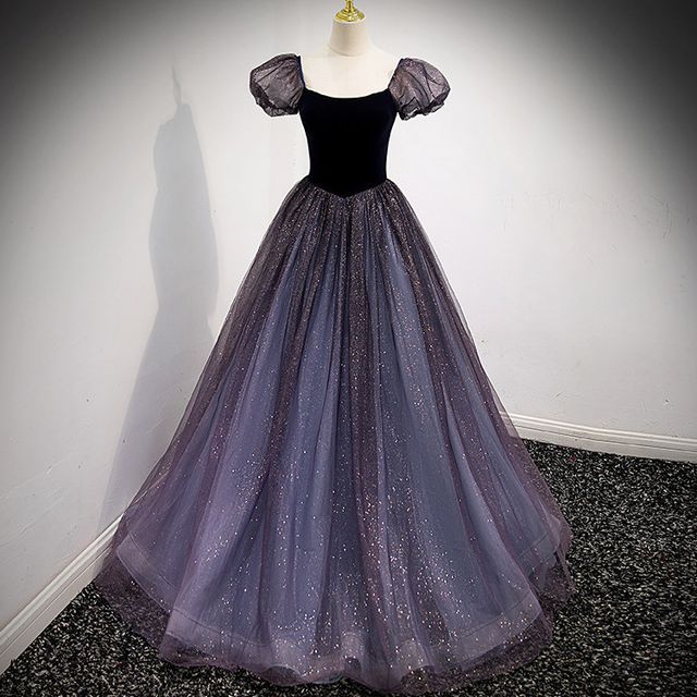 Evening Glitter Gown Square-Neck A-Line