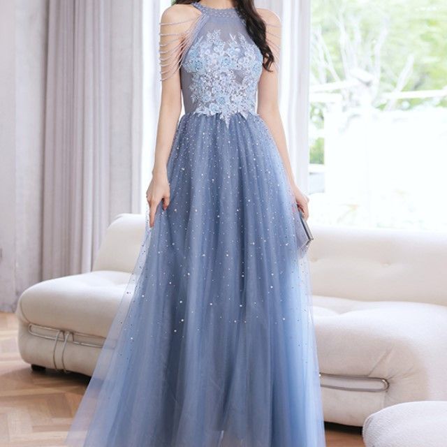 Embroidered Gown Flower Faux Sheath Evening Pearl