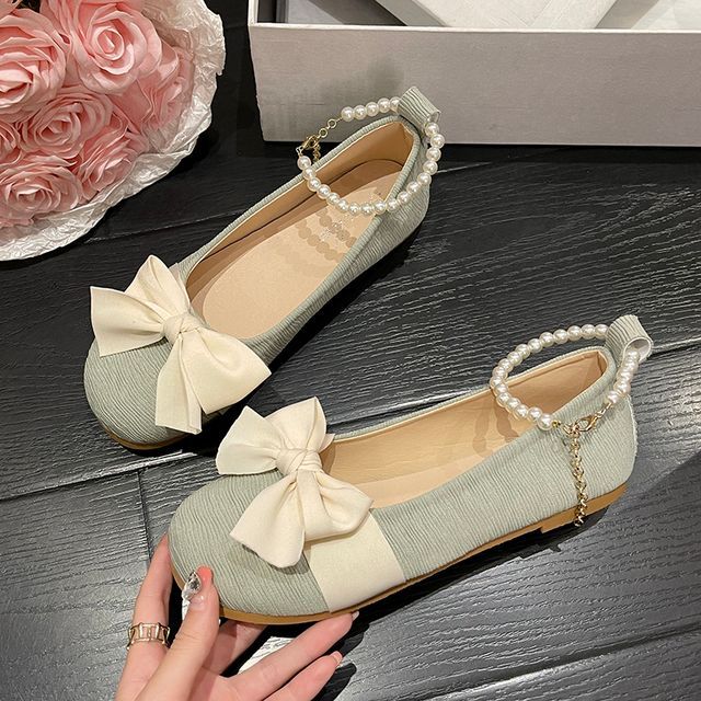 Pearl Bow Faux Flats