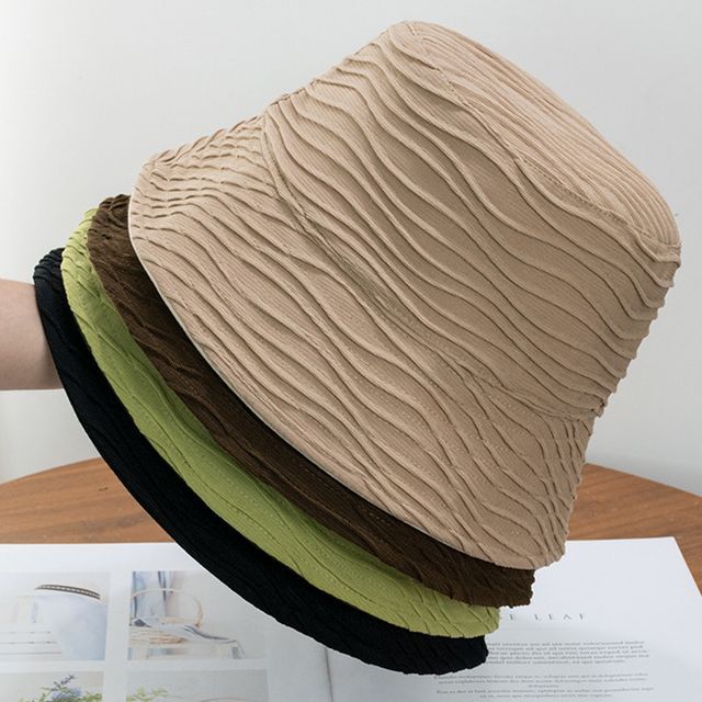 Hat Reversible Texture Plain Wavy Bucket
