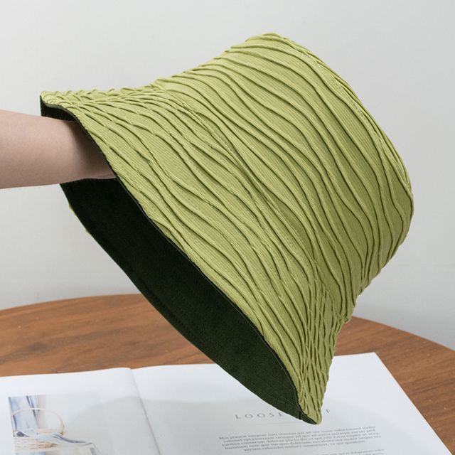 Hat Reversible Texture Plain Wavy Bucket