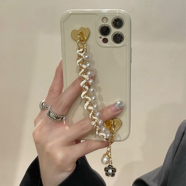 Flower Pearl Case Faux Phone Chain