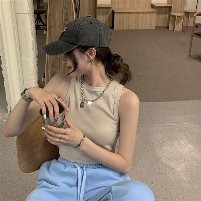 Top Crop Round Plain Tank Neck