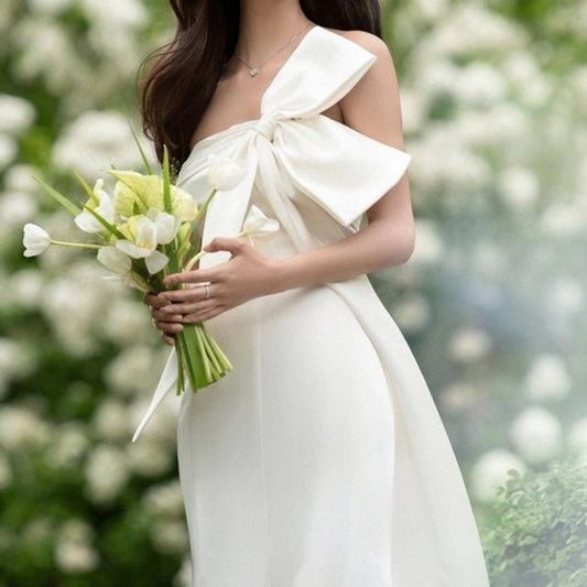 Mermaid Strapless Gown Plain Wedding Bow